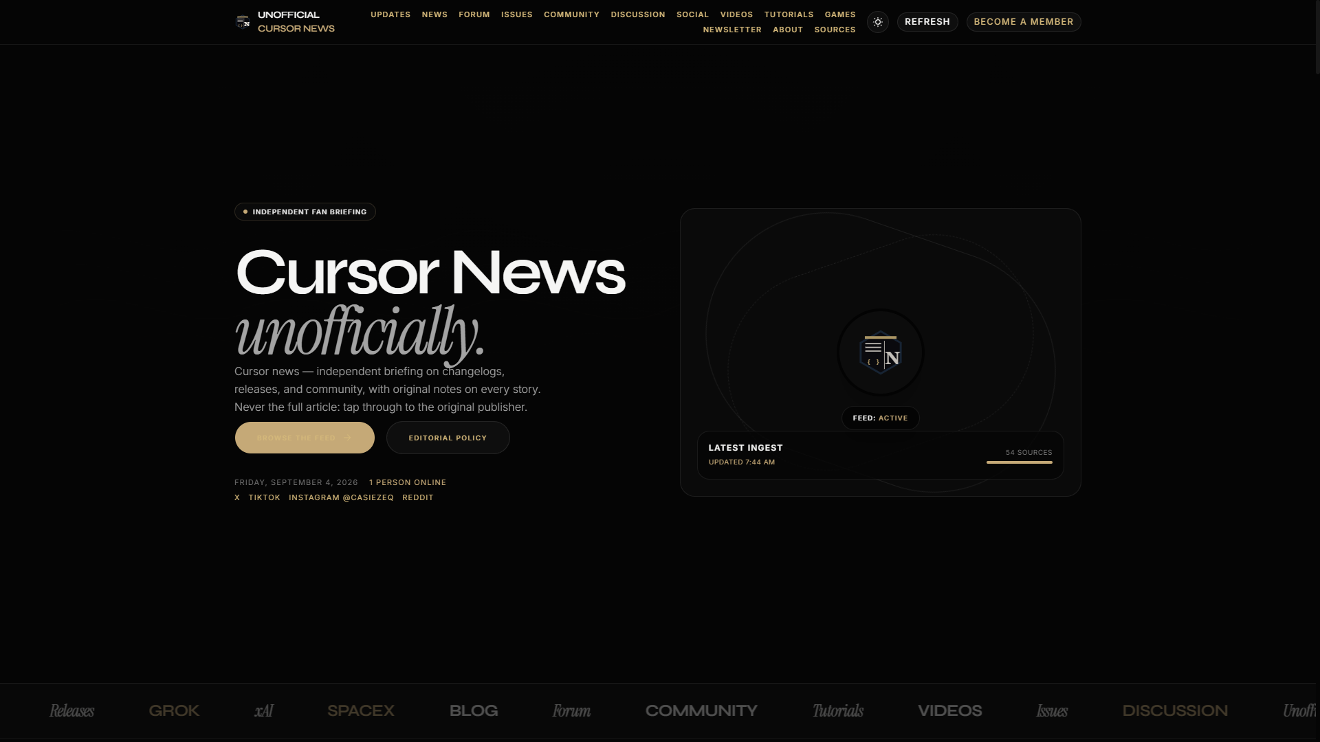 Unofficial Cursor News homepage